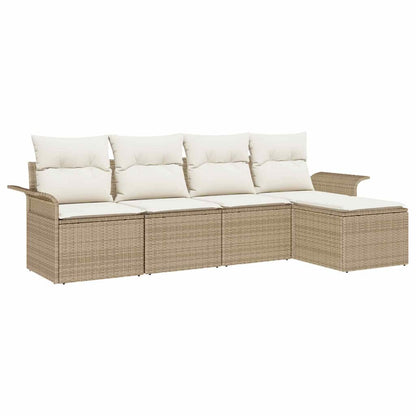 Divano da esterno con cuscino 5 pcs Beige polyrattan