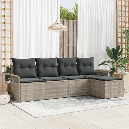 Divano da esterno con cuscino 5 pcs Grigio chiaro polyrattan