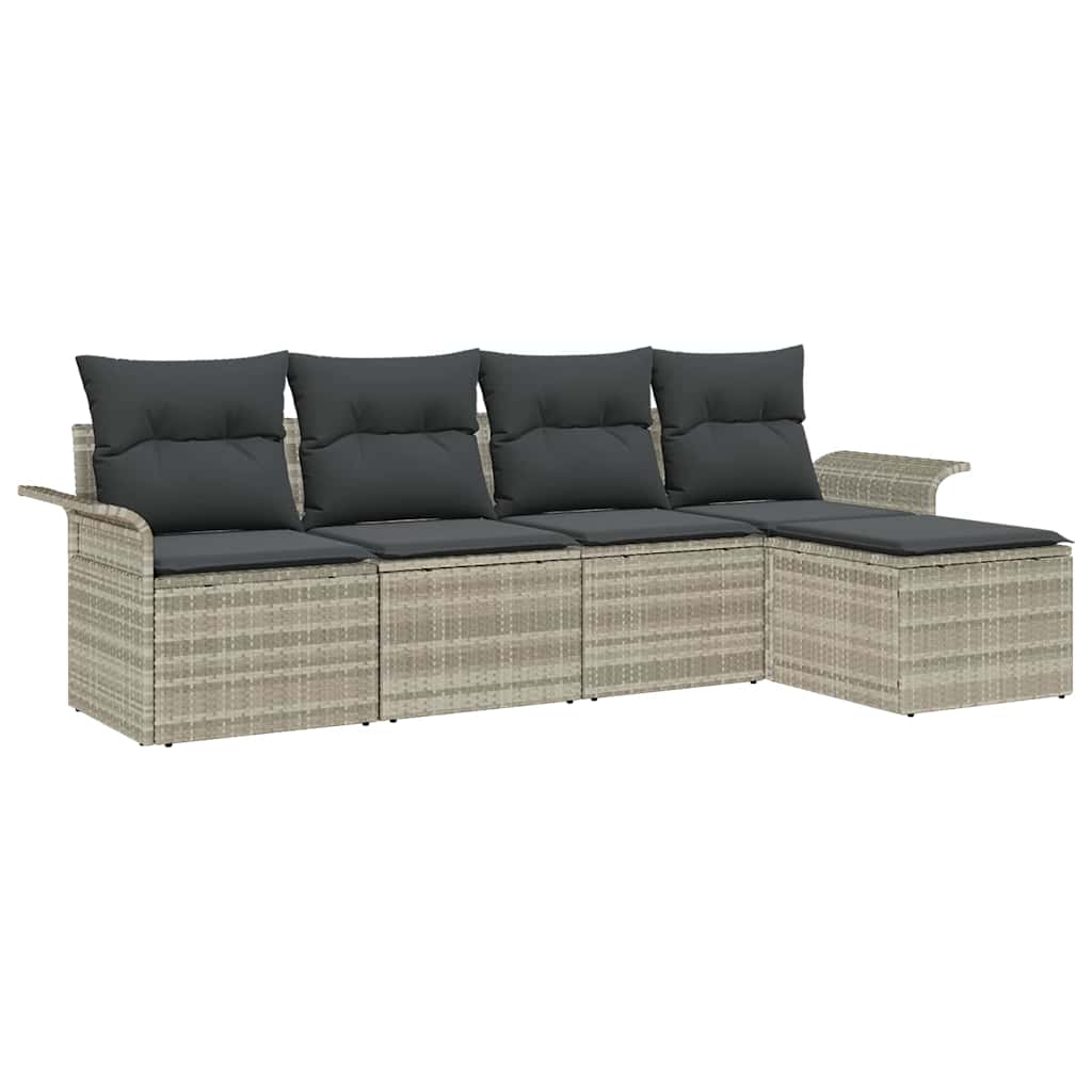 Divano da esterno con cuscino 5 pcs Grigio chiaro polyrattan