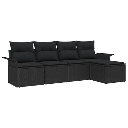 Divano da esterno con cuscino 5 pcs Nero polyrattan