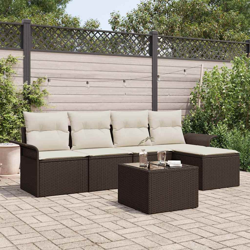 Divano da esterno con cuscino 6 pcs Marrone polyrattan