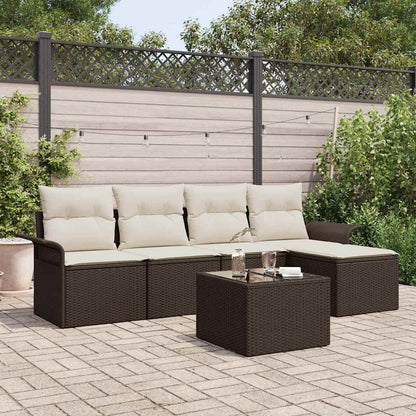 Divano da esterno con cuscino 6 pcs Marrone polyrattan