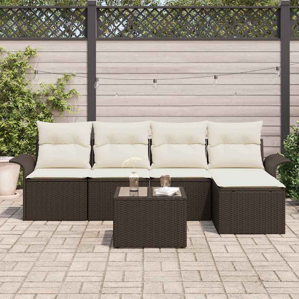 Divano da esterno con cuscino 6 pcs Marrone polyrattan