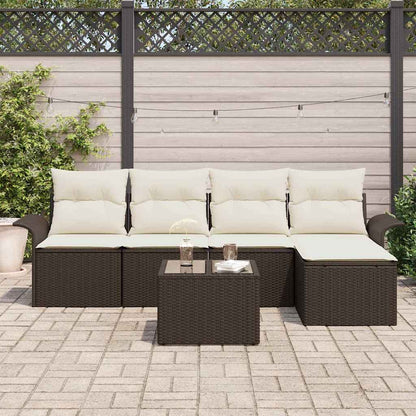 Divano da esterno con cuscino 6 pcs Marrone polyrattan