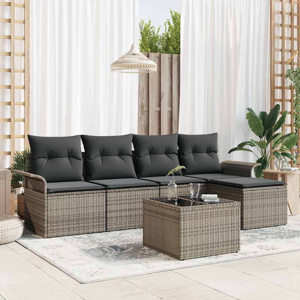 Divano da esterno con cuscino 6 pcs Grigio polyrattan