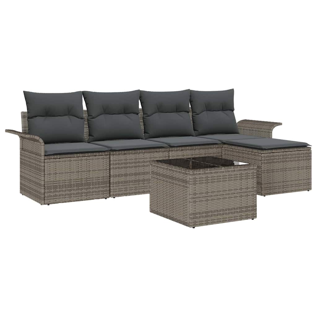 Divano da esterno con cuscino 6 pcs Grigio polyrattan
