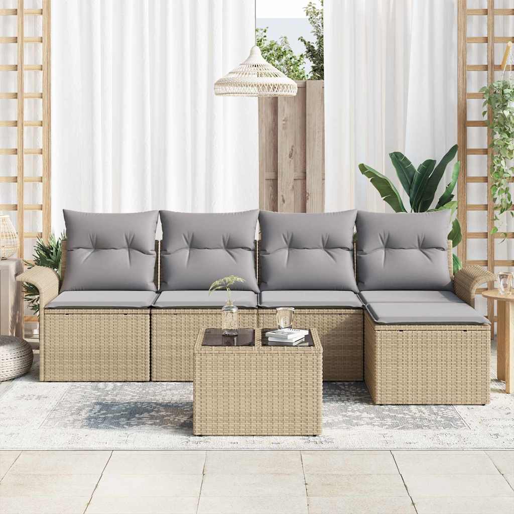 Divano da esterno con cuscino 6 pcs Beige polyrattan