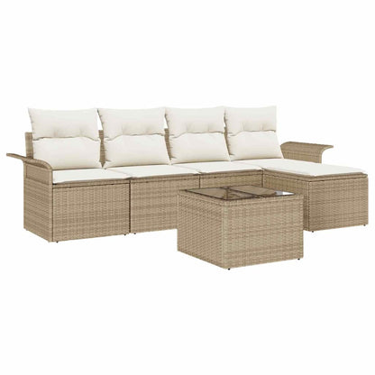 Divano da esterno con cuscino 6 pcs Beige polyrattan