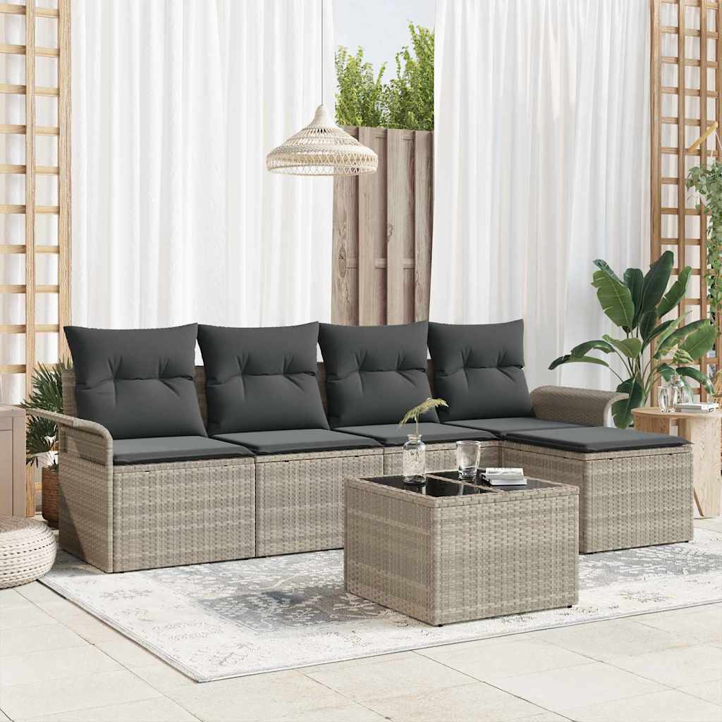 Divano da esterno con cuscino 6 pcs Grigio chiaro polyrattan