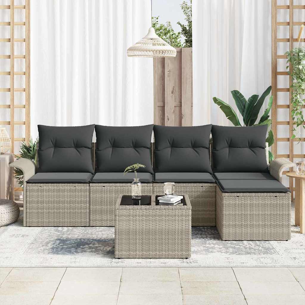 Divano da esterno con cuscino 6 pcs Grigio chiaro polyrattan