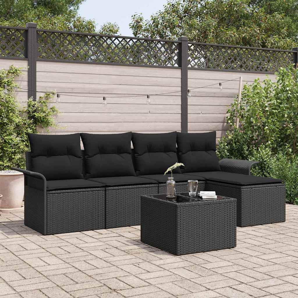 Divano da esterno con cuscino 6 pcs Nero polyrattan