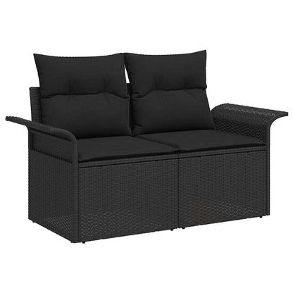 Divano da esterno con cuscino 6 pcs Nero polyrattan