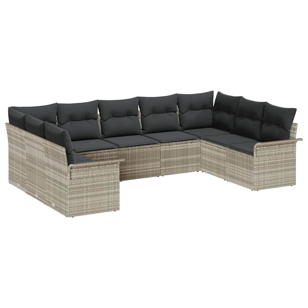 Set Divano da Giardino con cuscino Grigio chiaro polyrattan