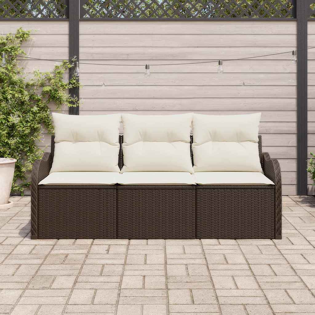 Set Divano da Giardino con cuscino 3 pcs Marrone Poly Rattan