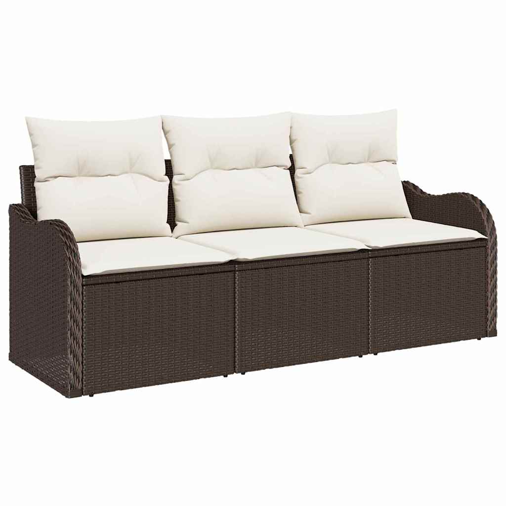Set Divano da Giardino con cuscino 3 pcs Marrone Poly Rattan