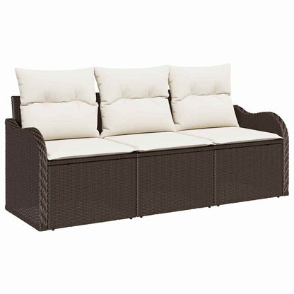 Set Divano da Giardino con cuscino 3 pcs Marrone Poly Rattan