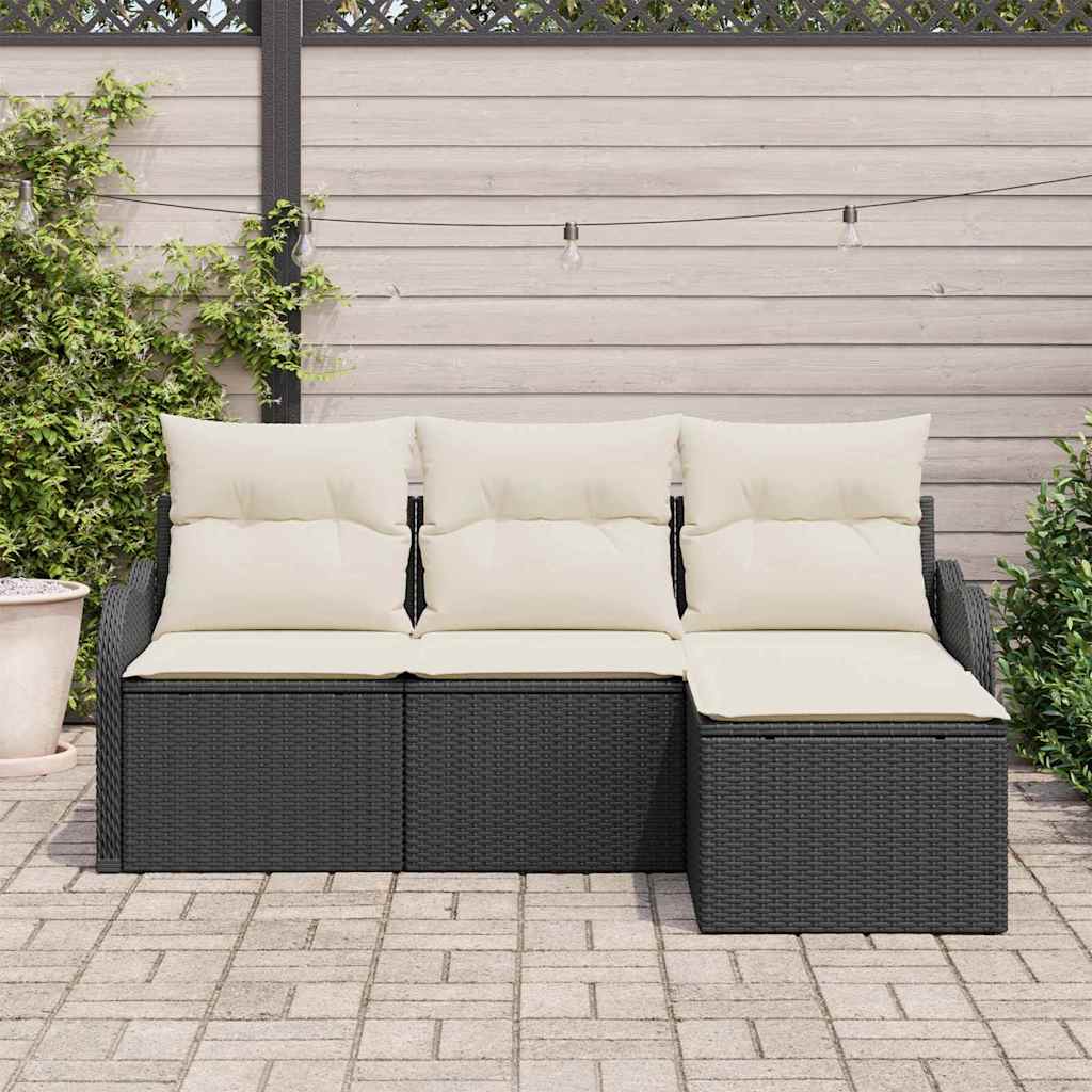 Set Divano da Giardino con cuscino 4 pcs Nero Poly Rattan