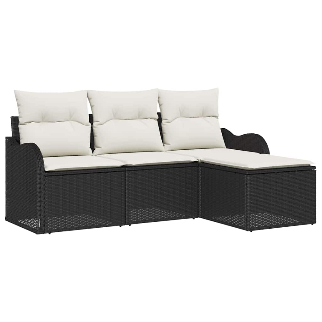 Set Divano da Giardino con cuscino 4 pcs Nero Poly Rattan
