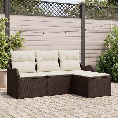 Set Divano da Giardino con cuscino 4 pcs Marrone Poly Rattan