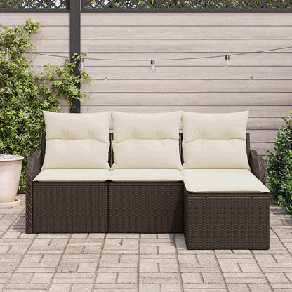 Set Divano da Giardino con cuscino 4 pcs Marrone Poly Rattan