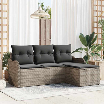 Set Divano da Giardino con cuscino 4 pcs Grigio Poly Rattan