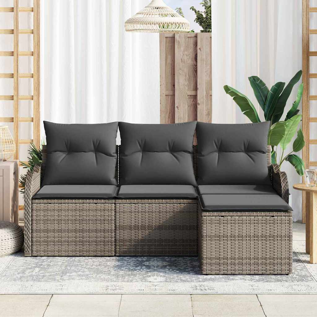 Set Divano da Giardino con cuscino 4 pcs Grigio Poly Rattan