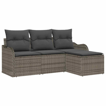Set Divano da Giardino con cuscino 4 pcs Grigio Poly Rattan