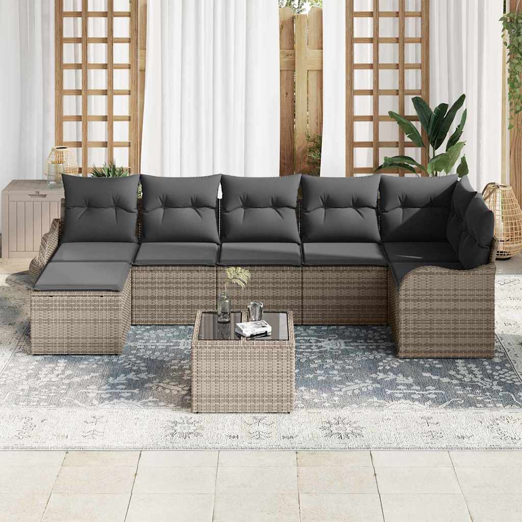 Set Divano da Giardino 8 pcs Grigio polyrattan