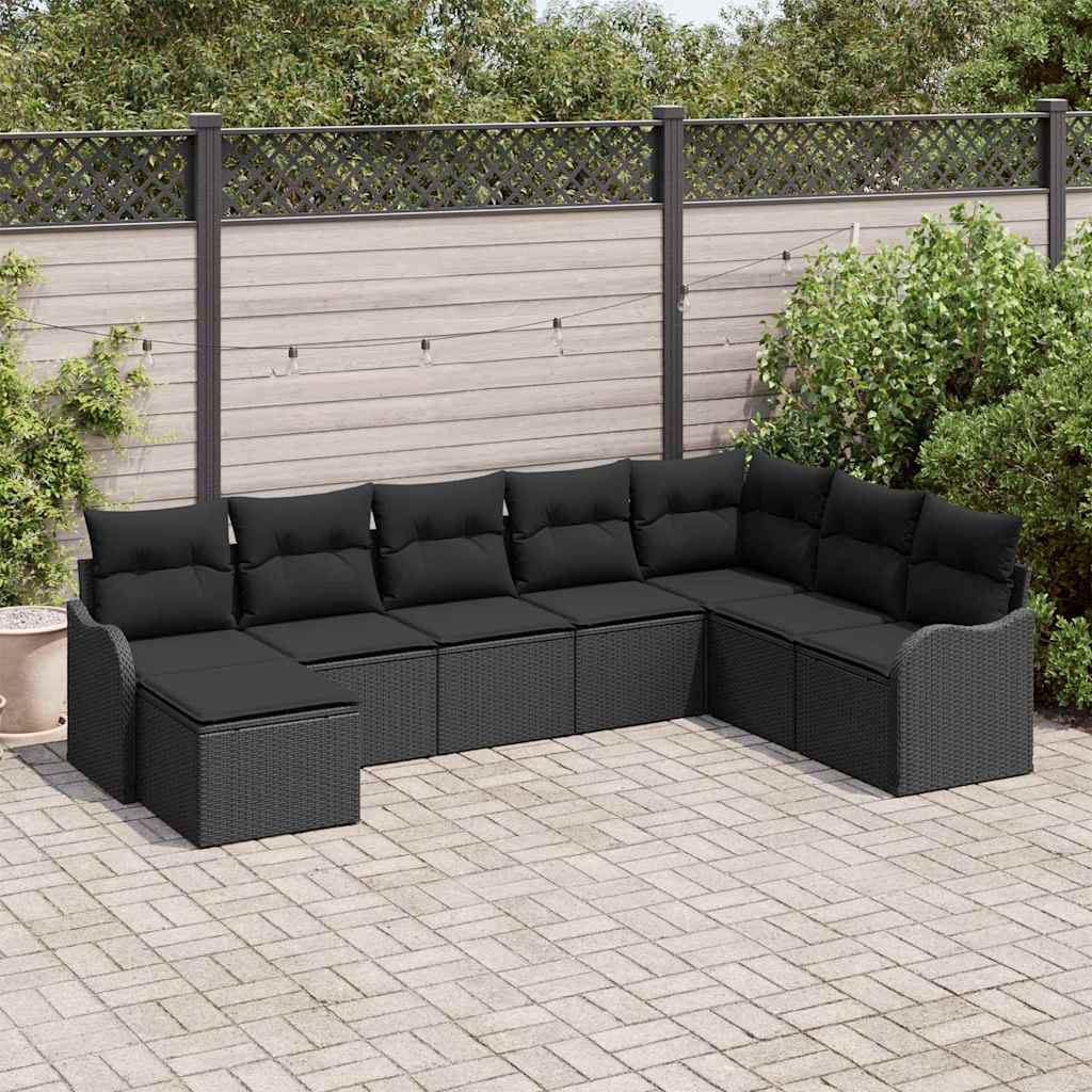 Set Divano da Giardino 8 pcs Nero polyrattan