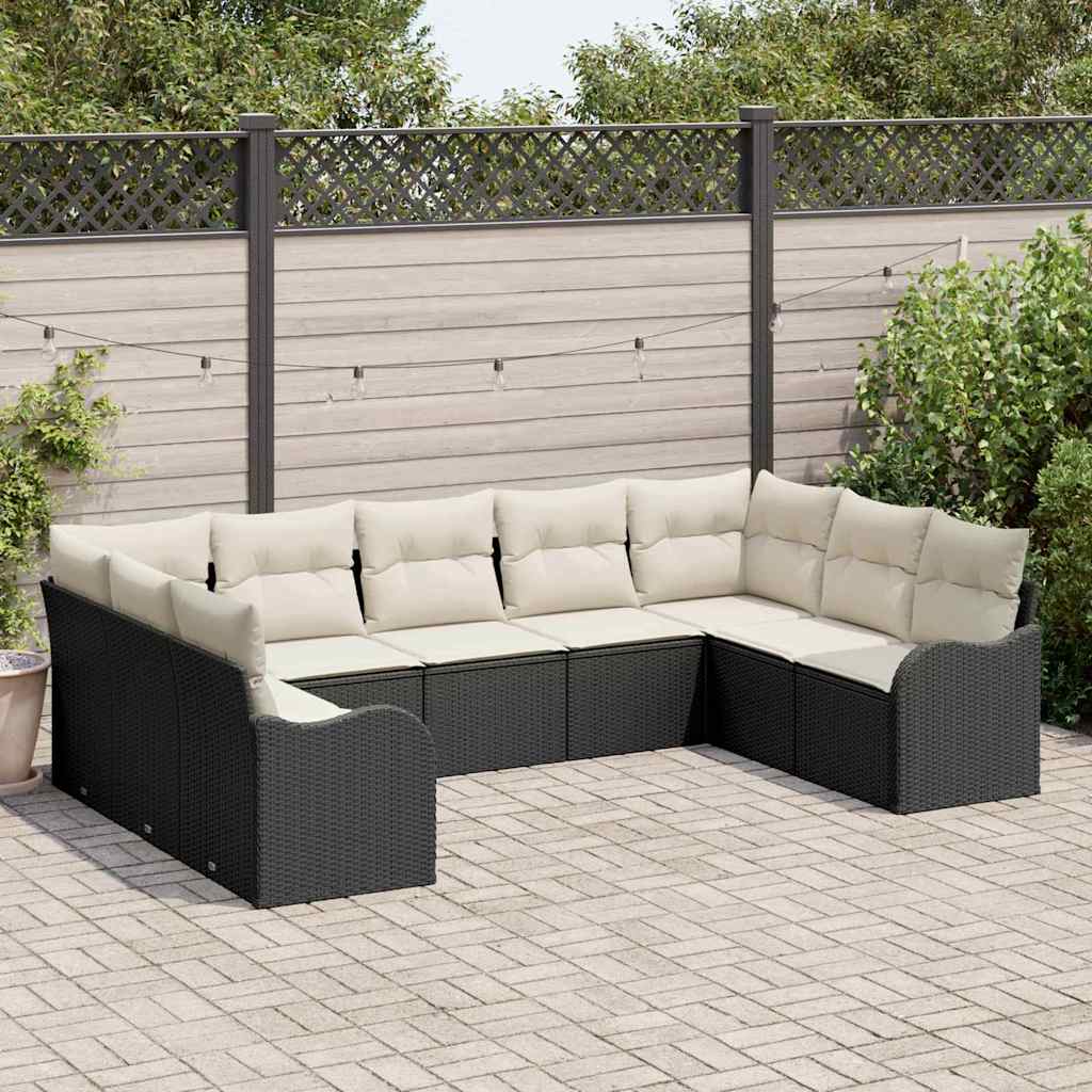 Set Divano da Giardino 9 pcs Nero polyrattan