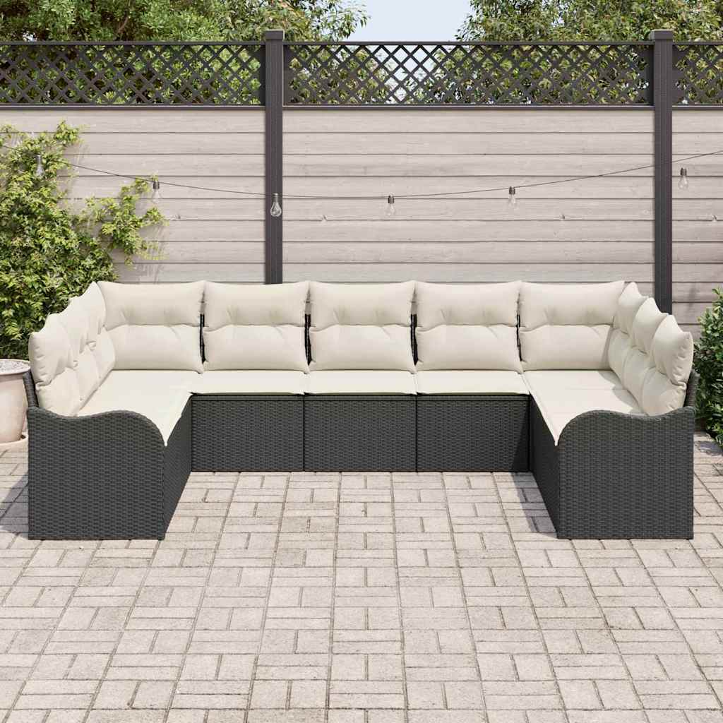 Set Divano da Giardino 9 pcs Nero polyrattan