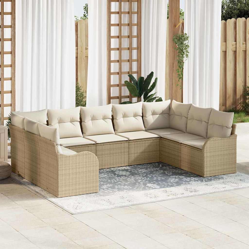 Set Divano da Giardino 9 pcs Beige polyrattan