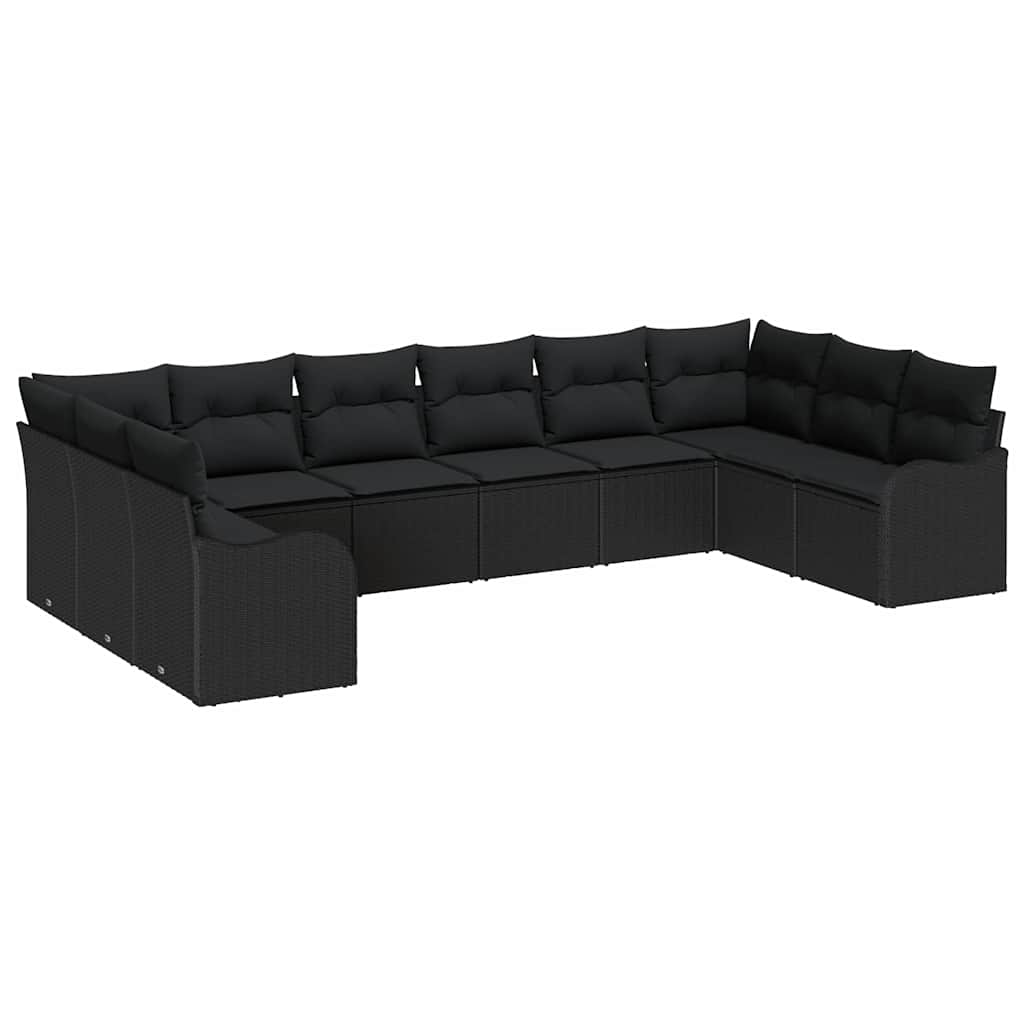 Set Divano da Giardino 10 pcs Nero polyrattan