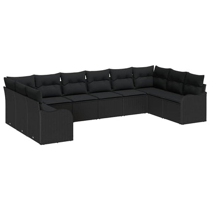 Set Divano da Giardino 10 pcs Nero polyrattan