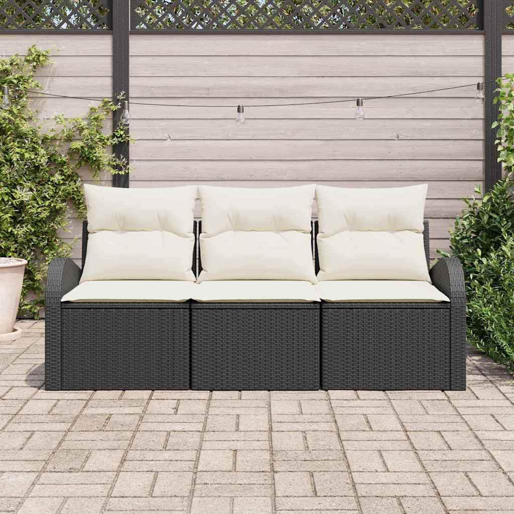 Set Divano da Giardino con cuscino 3 pcs Nero Poly Rattan