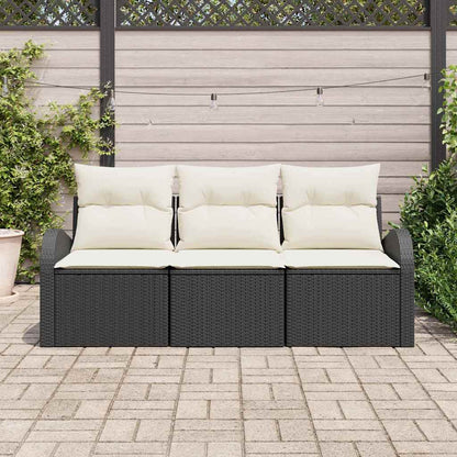 Set Divano da Giardino con cuscino 3 pcs Nero Poly Rattan