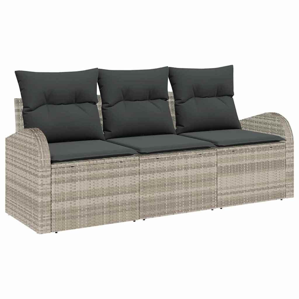 Set Divano da Giardino 3 pcs Grigio chiaro Poly Rattan