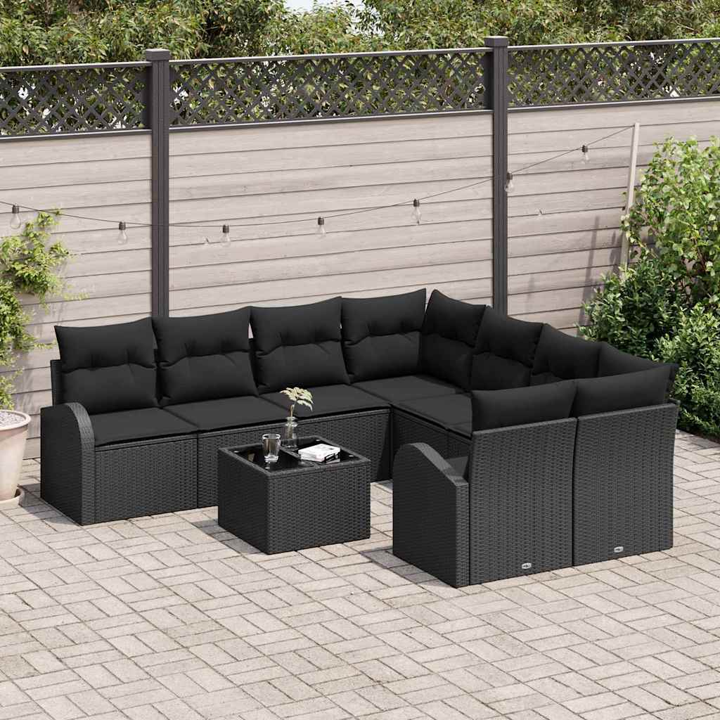 Set Divano da Giardino Nero 55 x 55 x 37 cm polyrattan
