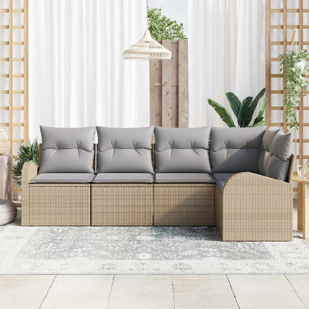 Set di divani con cuscino 5 pcs Beige Poliestere