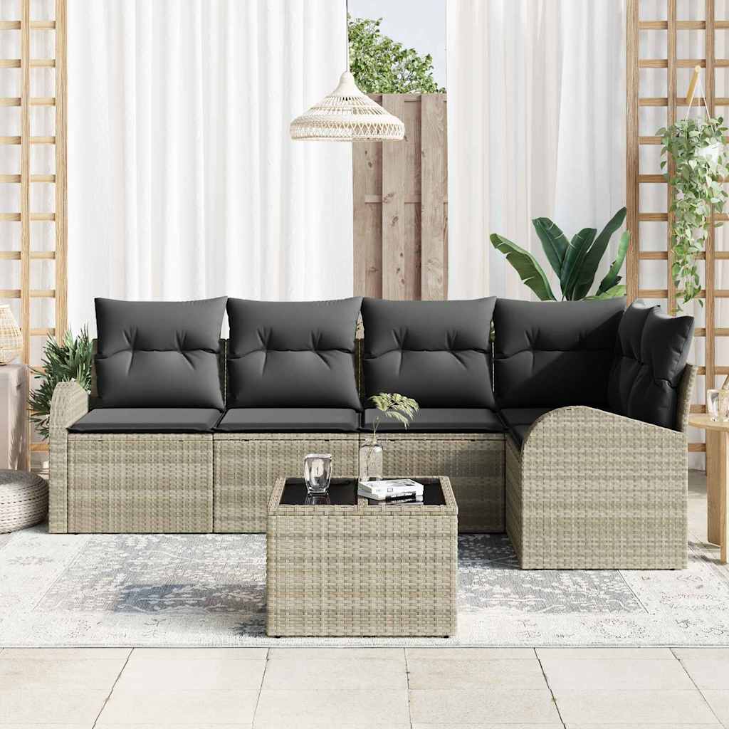 Set di divani con cuscino 6 pcs Grigio chiaro Poliestere
