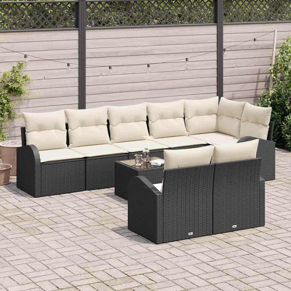 Set Divano da Giardino Nero e Crema 55 x 55 x 37 cm polyrattan