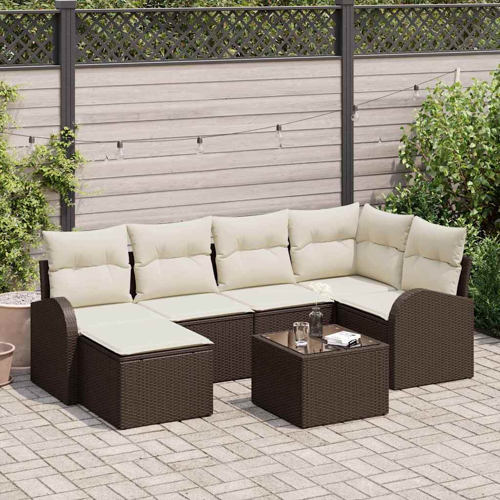 Set Divano da Giardino 7 pcs Marrone polyrattan