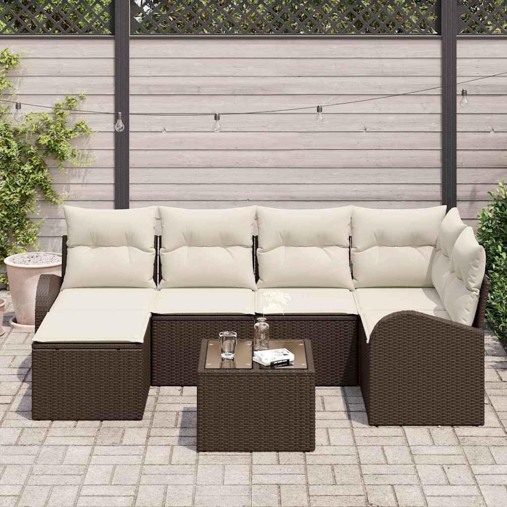 Set Divano da Giardino 7 pcs Marrone polyrattan