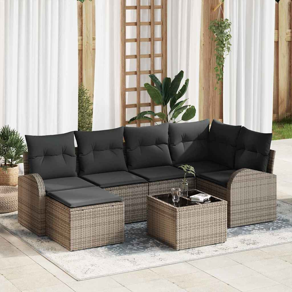 Set Divano da Giardino 7 pcs Grigio polyrattan