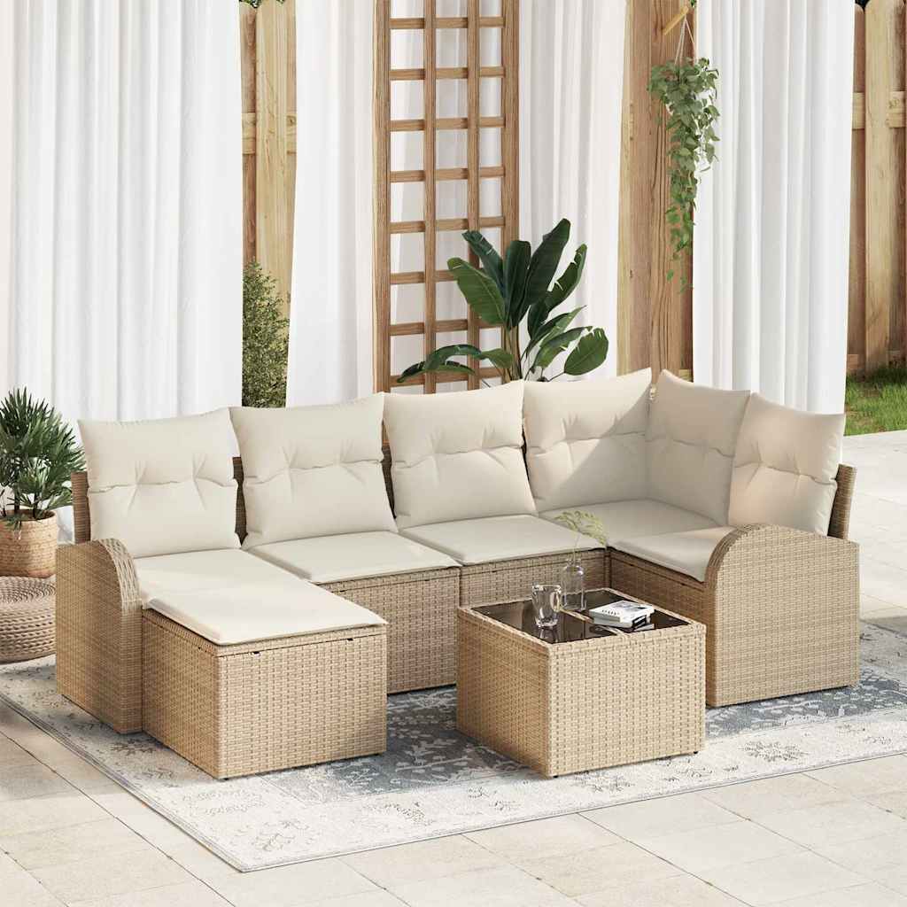 Set Divano da Giardino 7 pcs Beige polyrattan