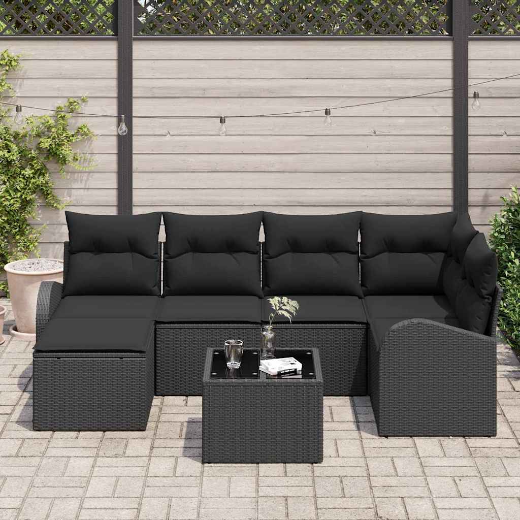 Set Divano da Giardino 7 pcs Nero polyrattan