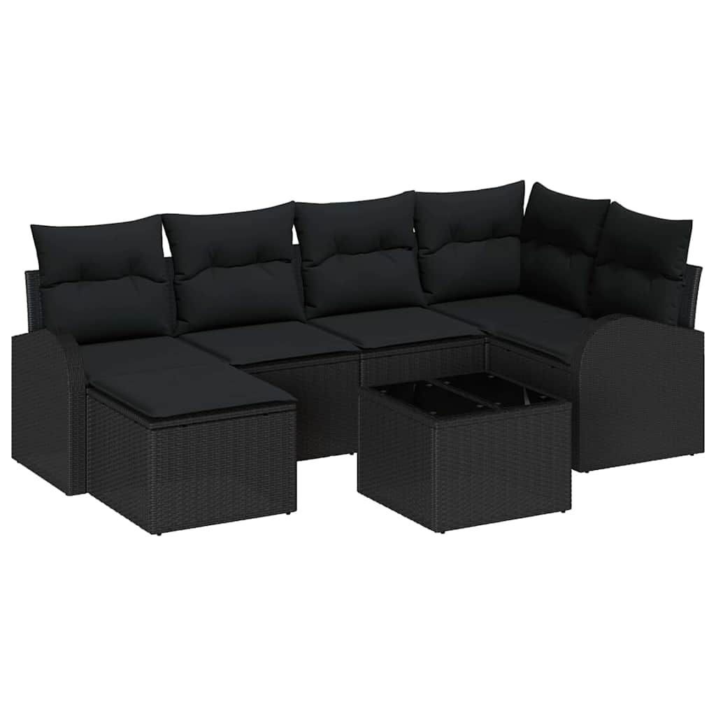 Set Divano da Giardino 7 pcs Nero polyrattan