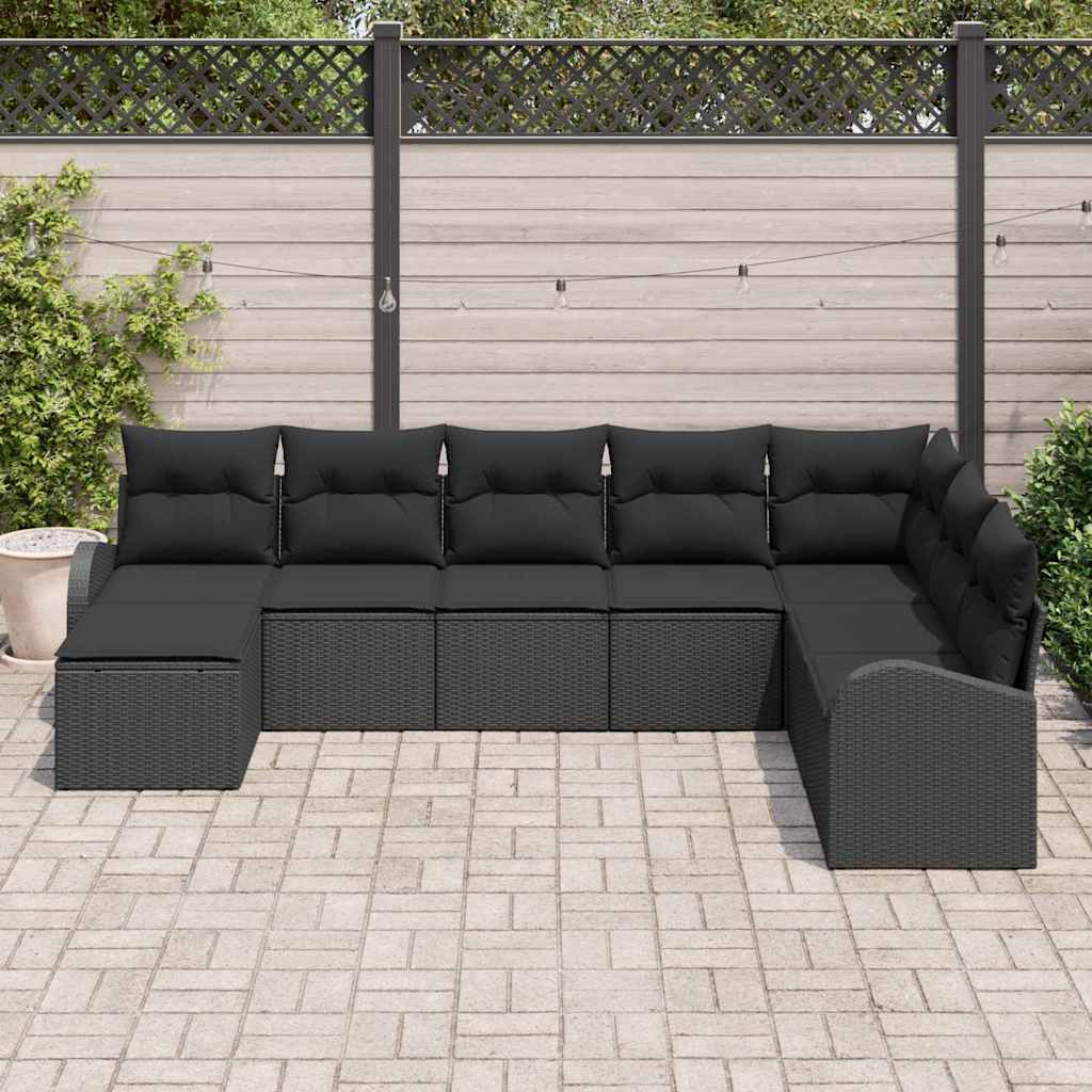 Set Divano da Giardino 8 pcs Nero Rattan in Polipropilene