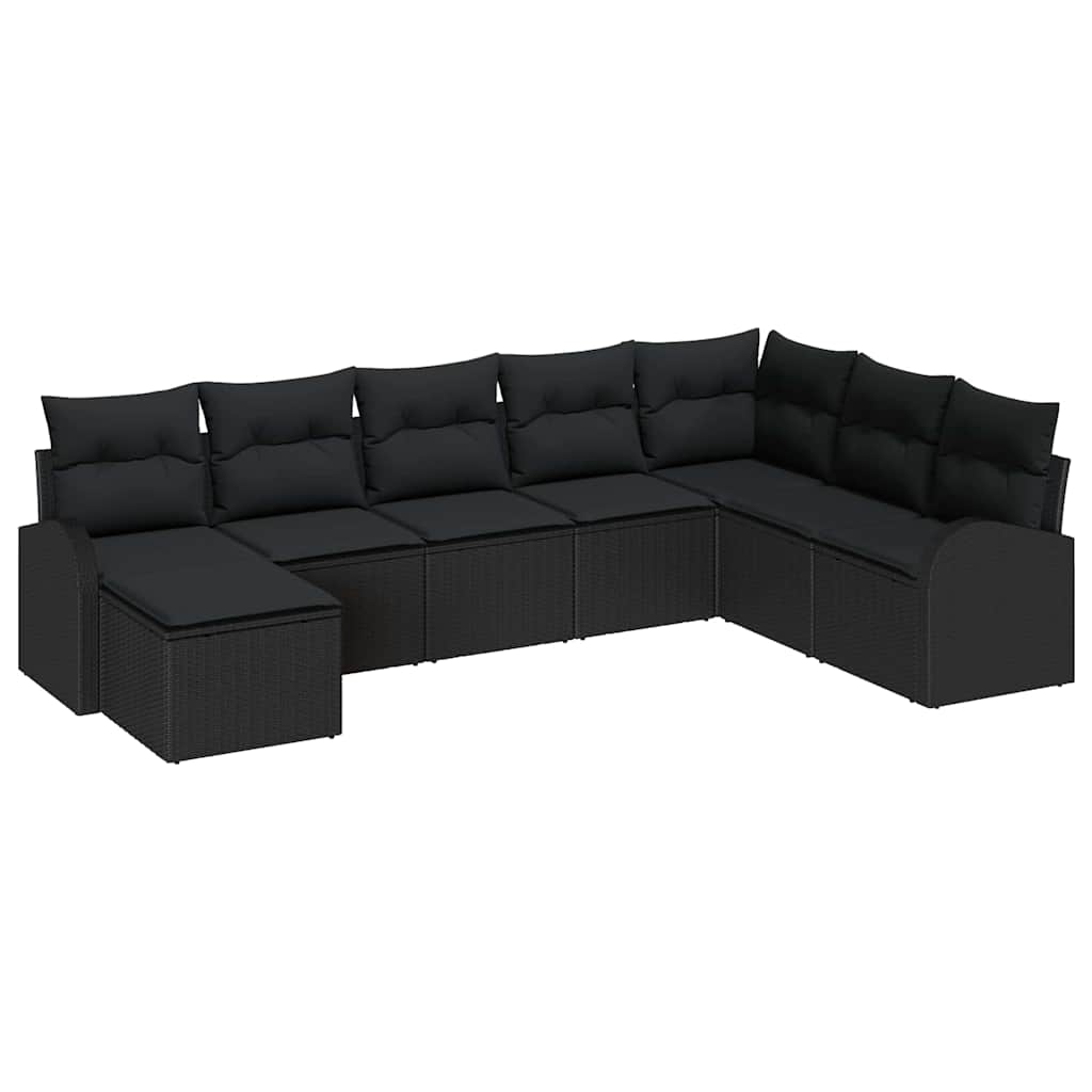 Set Divano da Giardino 8 pcs Nero Rattan in Polipropilene