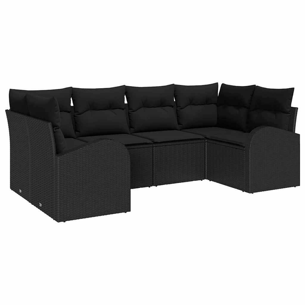 Set Divano da Giardino 6 pcs Nero Rattan in Polipropilene
